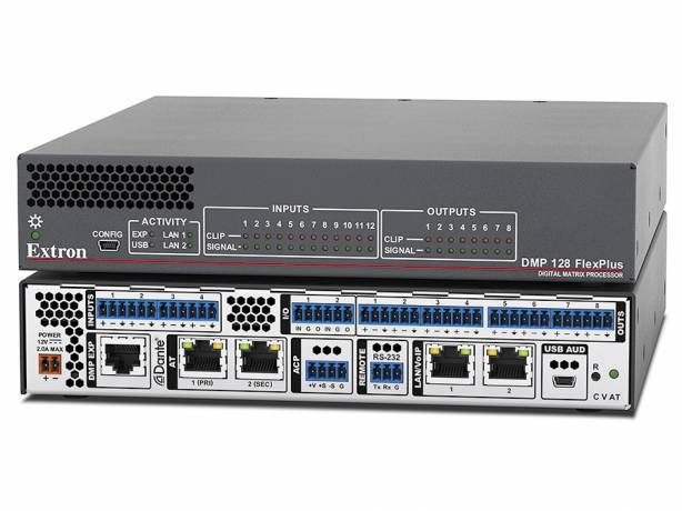 Extron DMP 128 FlexPlus C AT Matrice à processeur numérique Dante avec 12 AEC disponible avec capacité de lignes VoIP Extron DMP 128 FlexPlus C AT Matrice à processeur numérique Dante avec 12 AEC disponible avec capacité de lignes VoIP EXTRON 60-1820-10 Matrices DSP