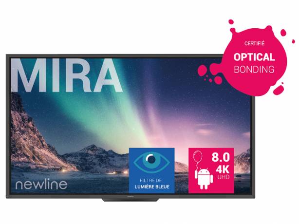 Newline MIRA - Ecran tactile interactif 86" avec caméra et micros - Usage 16/7 - LED - Advanced IR 20 pts - 4K UHD 3840 x 2160 - 16:9 - 400 Nits Newline MIRA - Ecran tactile interactif 86" avec caméra et micros - Usage 16/7 - LED - Advanced IR 20 pts - 4K UHD 3840 x 2160 - 16:9 - 400 Nits NEWLINE TT-8620HO Écrans tactiles collaboratifs