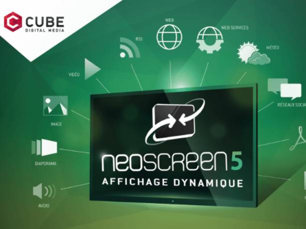 Cube Digital Media Neoscreen V5 - Logiciel d'affichage dynamique sur réseau d'écrans en technologie IP CUBE NEOSCREEN V5 Solutions logicielles