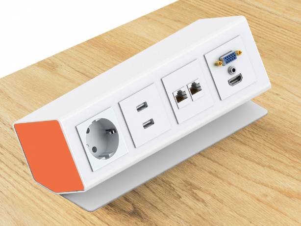 PanConnect MINI4 - Boitier de connectique - Posé sur table, 1 x 220v, 2 x USB-C, 1 x double Lan, 1 x HDMI + VGA + audio - Blanc, Silver ou Noir PANC-MINI4-OT-1PW-2UC-2L-VAH Connectique & péri-informatique