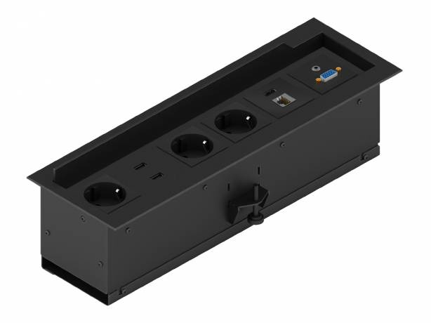 PanConnect NEO6 - Boitier de connectique - Chassis Flush, 3 x 220v, 2 x USB-C, 1 x Lan, 1 x USB3, 1 x VGA, 1 x Audio - Blanc, Silver ou Noir PANC-NEO6-FB-3PW-2USBC-LU3-VA Connectique & péri-informatique